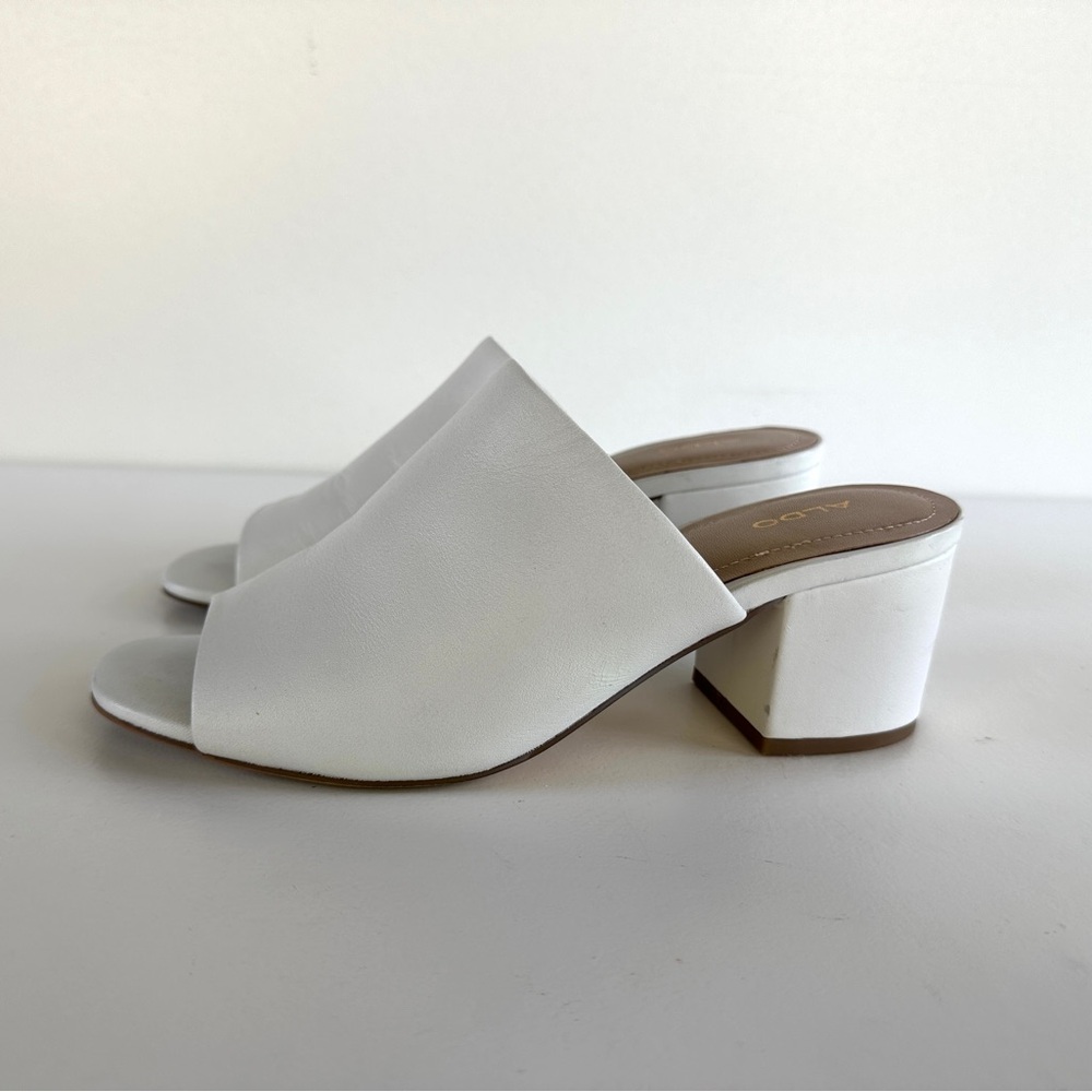 White genuine leather mules from Aldo, low heel slides